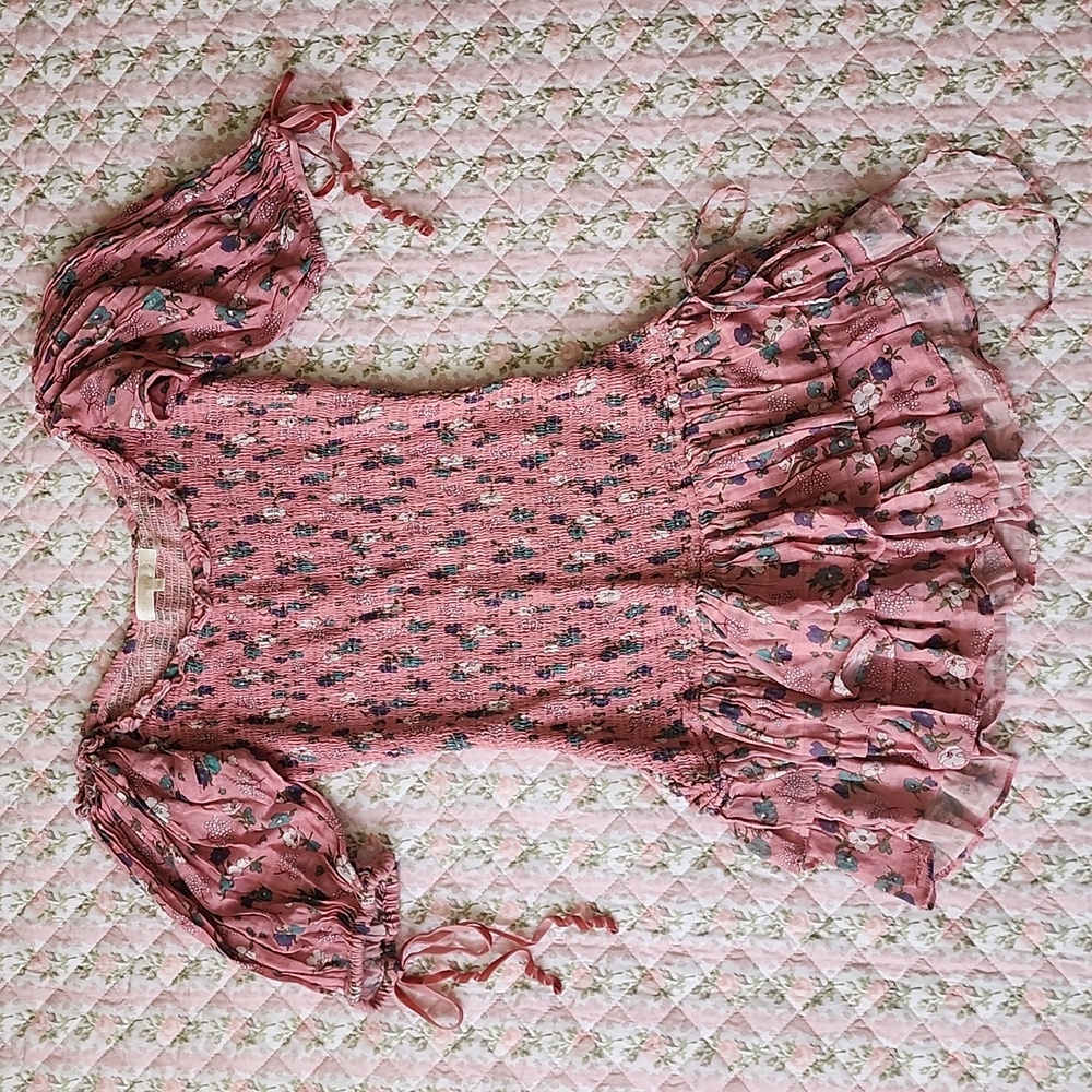 Loveshackfancy Violet Hollywood Pink Floral Smocked Dress with Ruffle Hem XS - Picture 9 of 17